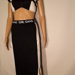 GIRL GANG MIMI Blush Black/White  Midi Skirt Size S